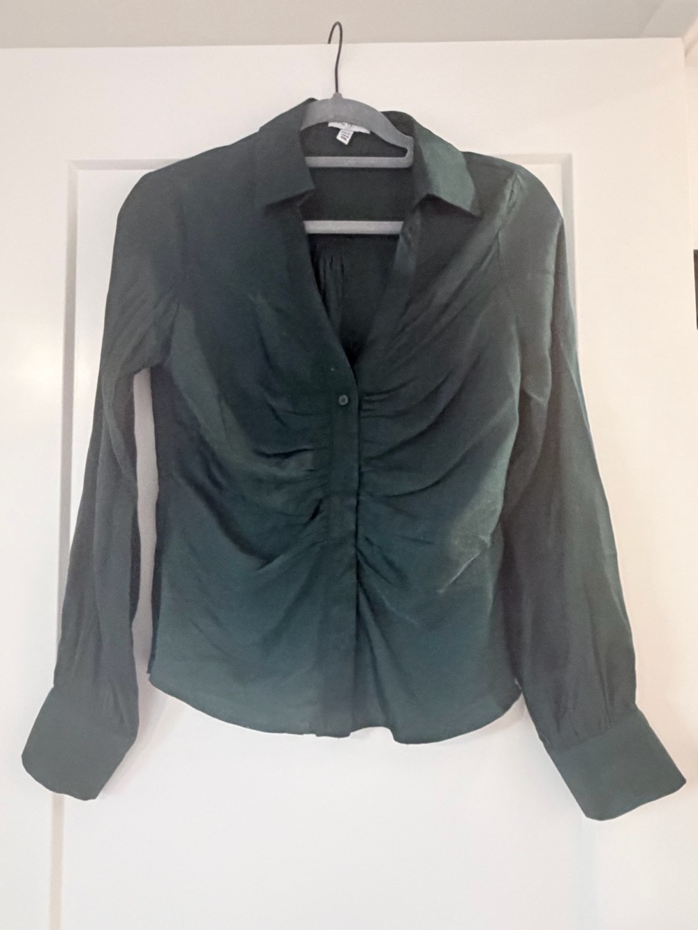 Lucy Paris Dark Green Ruched Button-Front Shirt